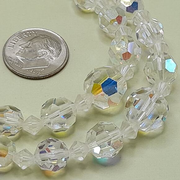 Vintage 1950s Aurora Borealis Crystal Beaded Necklace, Double Strand, 16 Inches - Picture 7 of 10